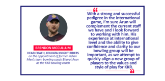 Brendon McCullum, Head Coach, Kolkata Knight Riders on the appointment of former Indian Men's team bowling coach Bharat Arun as the KKR bowling coach
