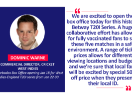 Dominic Warne, Commercial Director, Cricket West Indies on Barbados Box Office opening Jan 18 for West Indies-England T20I series from Jan 22-30