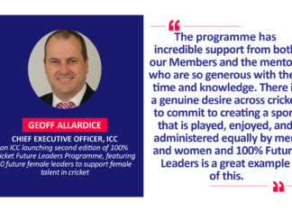 Geoff Allardice, Chief Executive Officer, ICC on ICC launching second edition of 100% Cricket Future Leaders Programme, featuring 20 future female leaders to support female talent in cricket
