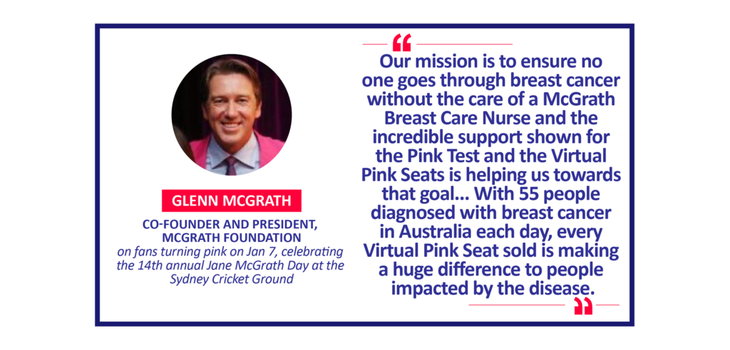 Glenn McGrath, Co-Founder and President, McGrath Foundation on fans turning pink on Jan 7, celebrating the 14th annual Jane McGrath Day at the Sydney Cricket Ground