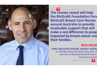 Nick Hockley, Chief Executive Officer, Cricket Australia on 250,000 Virtual Pink Seats being sold, raising over $5m to help fund McGrath Breast Care Nurses across Australia