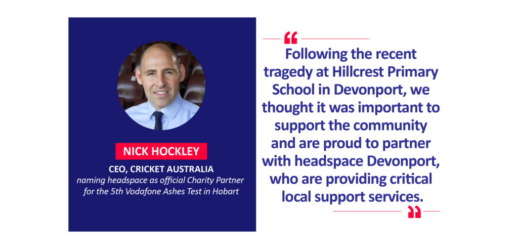 Nick Hockley, CEO, Cricket Australia naming headspace as official Charity Partner for the 5th Vodafone Ashes Test in Hobart