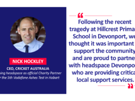 Nick Hockley, CEO, Cricket Australia naming headspace as official Charity Partner for the 5th Vodafone Ashes Test in Hobart