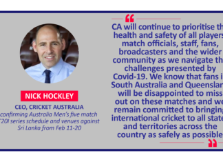 Nick Hockley, CEO, Cricket Australia confirming Australia Men’s five match T20I series schedule and venues against Sri Lanka from Feb 11-20
