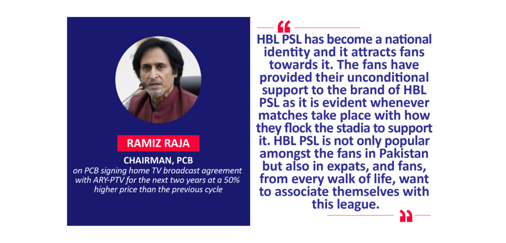Ramiz Raja, Chairman, PCB on PCB signing home TV broadcast agreement with ARY-PTV for the next two years at a 50% higher price than the previous cycle