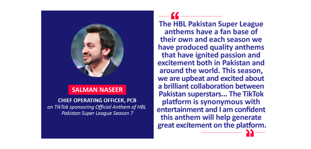 Salman Naseer, Chief Operating Officer, PCB on TikTok sponsoring Official Anthem of HBL Pakistan Super League Season 7