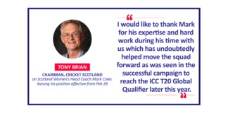 Tony Brian, Chairman, Cricket Scotland on Scotland Women's Head Coach Mark Coles leaving his position effective from Feb 26