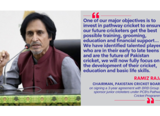 Ramiz Raja, Chairman, Pakistan Cricket Board on signing a 3-year agreement with BRB Group to sponsor junior cricketers under PCB's Pathway Cricket Programme