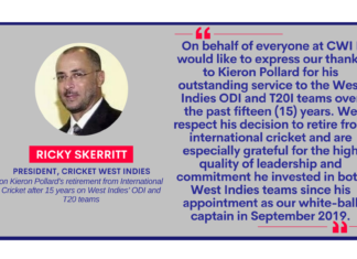 Ricky Skerritt, President, Cricket West Indies on Kieron Pollard's retirement from International Cricket after 15 years on West Indies' ODI and T20 teams