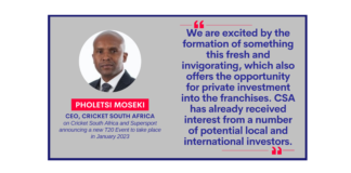 Pholetsi Moseki, CEO, Cricket South Africa on Cricket South Africa and Supersport announcing a new T20 Event to take place in January 2023