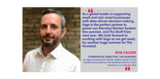 Rob Calder, Commercial Director, The Hundred on Sage becoming the Official Insights Partner of The Hundred and powering The Hundred Draft from 2023 onwards on a multi-year deal