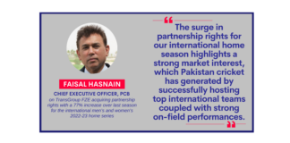 Faisal Hasnain, Chief Executive Officer, PCB on TransGroup FZE acquiring partnership rights with a 77% increase over last season for the international men’s and women’s 2022-23 home series