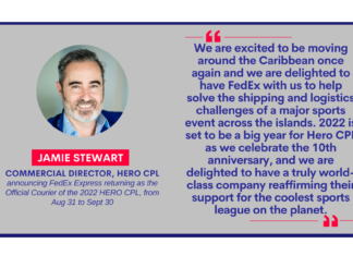 Jamie Stewart, Commercial Director, HERO CPL announcing FedEx Express returning as the Official Courier of the 2022 HERO CPL, from Aug 31 to Sept 30