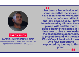 Aaron Finch, Captain, Australian T20I Team on retiring from ODI Cricket after the third ODI against New Zealand on Sep 11, 2022