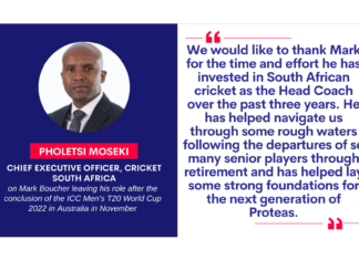 Pholetsi Moseki, Chief Executive Officer, Cricket South Africa on September13, 2022