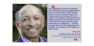 Atul Rai, Interim Chair, USA Cricket on October 22, 2022