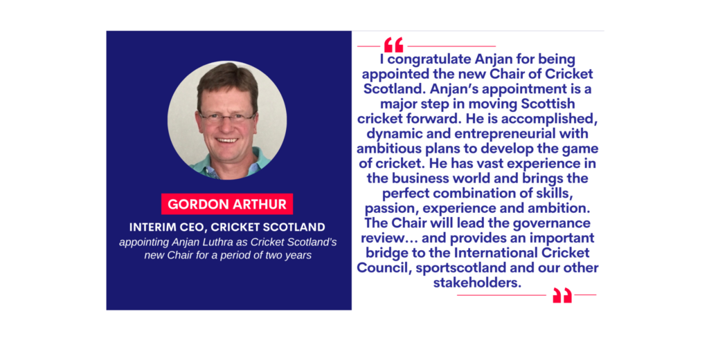 Gordon Arthur, Interim CEO, Cricket Scotland on October 8, 2022