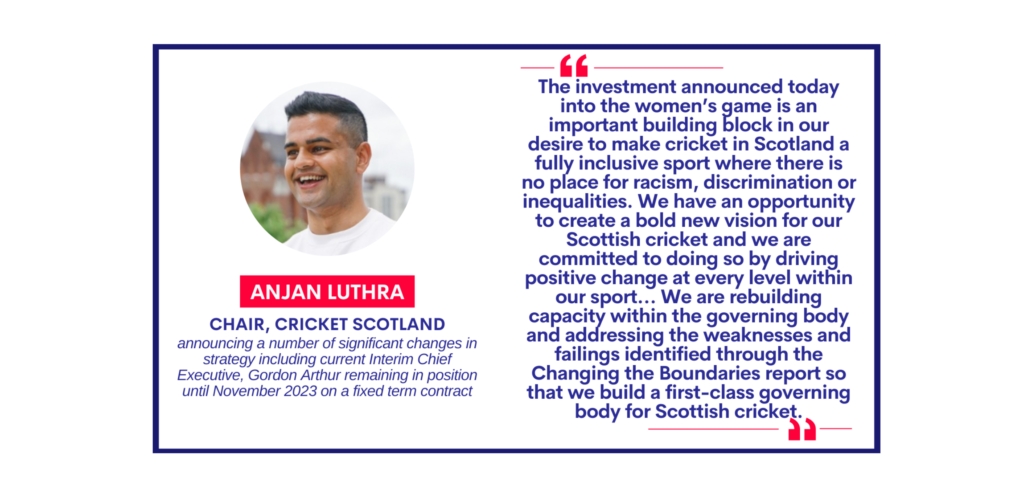 Anjan Luthra, Chair, Cricket Scotland on November 18, 2022