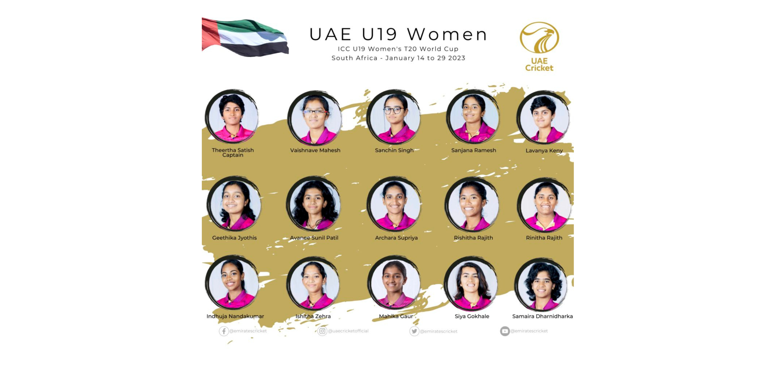 ECB announces team to represent UAE at ICC U19 Women’s T20 World Cup 2023