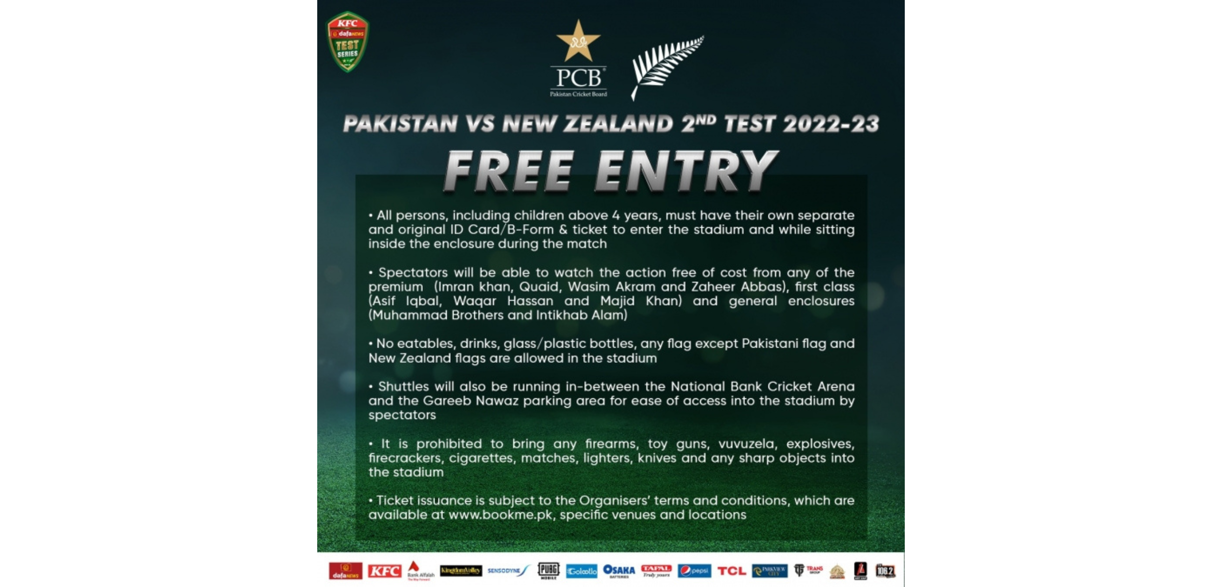 PCB announces free entry for fans for the second Test