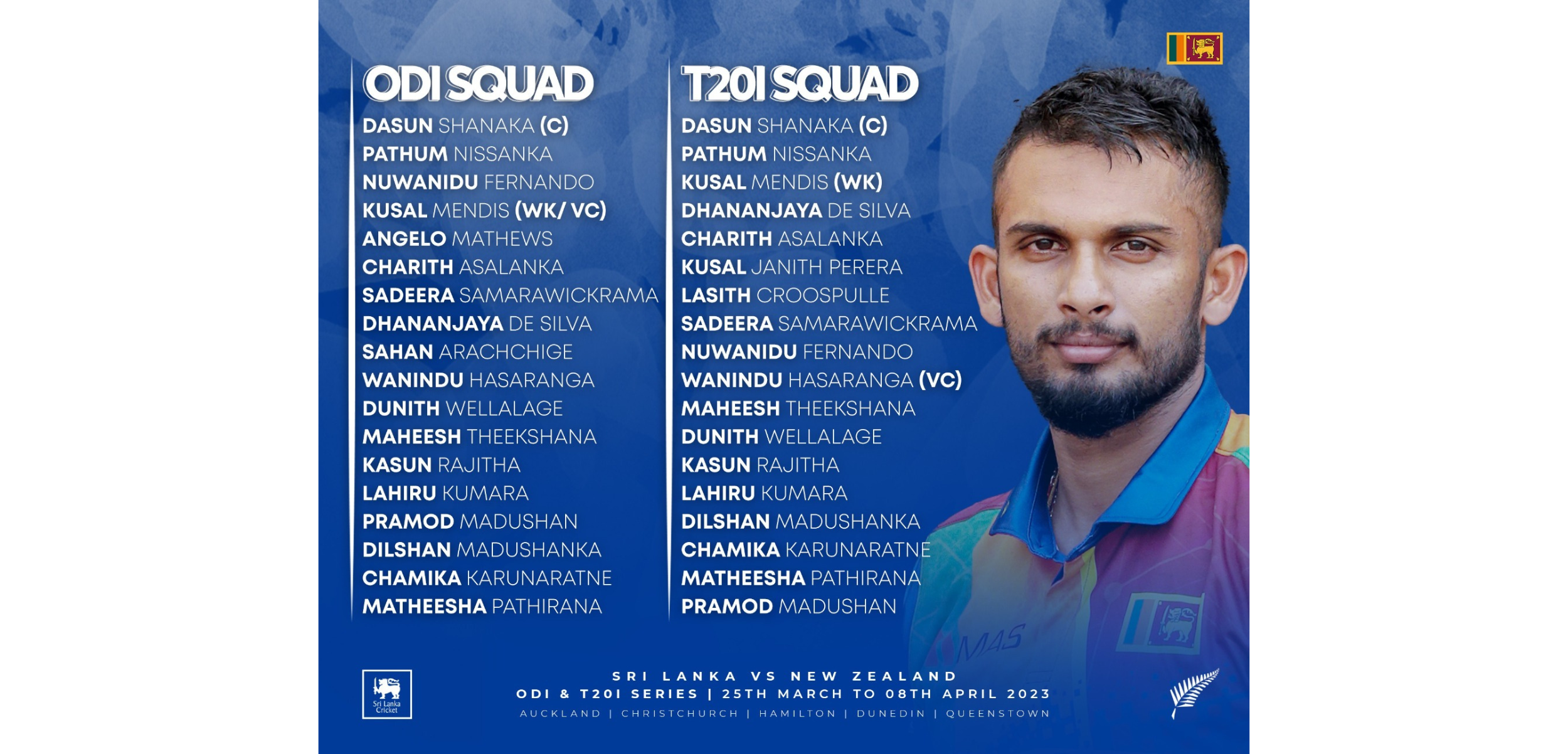 SLC: Sri Lanka squads to take part in T20I and ODI series against New Zealand