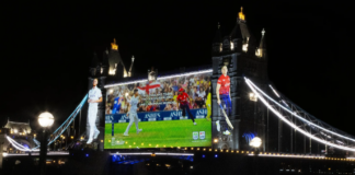 ECB: Stokes and Knight projected side-by-side on Tower Bridge