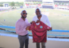 CWI: President Shallow presents special West Indies maroon Macron jersey to Minister Matthew