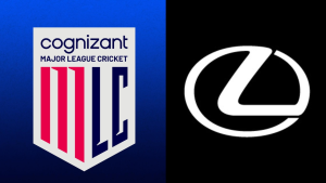 Lexus logo alongside Major League Cricket (MLC) logo with Cognizant branding, highlighting their partnership.