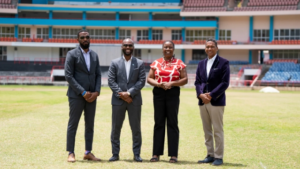 CWI Director of Cricket, Miles Bascombe, CWI President, Dr. Kishore Shallow, Grenada Minister of Sport, Delma Thomas, CWI CEO Chris Dehring