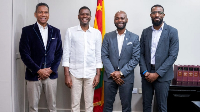 Chris Dehring, Grenada Prime Minister Hon. Dickon Mitchell, CWI President Dr. Kishore Shallow, CWI Director of Cricket Miles Bascombe