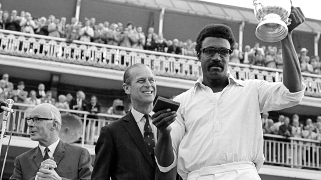 Clive Lloyd with 1975 World Cup Trophy