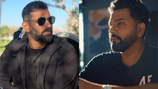 Abhishek Nayar and Rohit Sharma in casual attire, both looking thoughtful in separate settings with natural light.