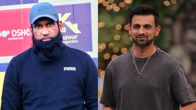 Pakistan cricket legends Mohammad Yousuf and Shoaib Malik seen in casual attire, representing their continued influence in the cricket world in 2025.