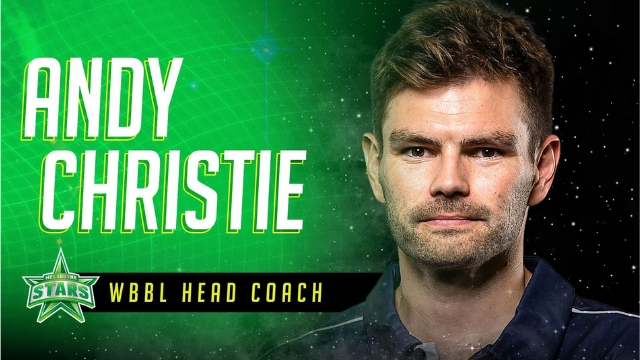 Andy Christie, newly appointed head coach of Melbourne Stars WBBL team, featured with team branding and title graphic.
