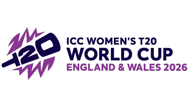 Official logo of the ICC Women's T20 World Cup 2026, featuring bold purple graphics and text highlighting England and Wales as host nations.