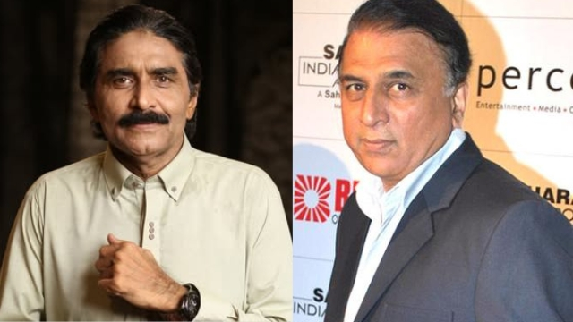 Former cricketers Javed Miandad and Sunil Gavaskar pictured side by side, representing Pakistan and India respectively.