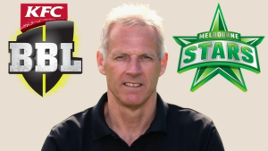 Peter Moores with KFC BBL and Melbourne Stars logos, announced as new head coach for the 2025 Big Bash League season.