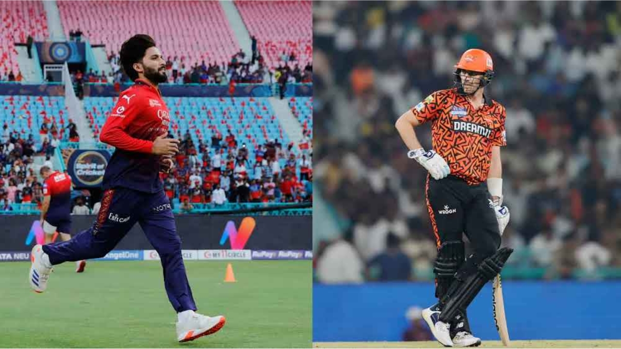 Rajat Patidar of Delhi Capitals and Pat Cummins of Sunrisers Hyderabad in action during an IPL 2025 match.