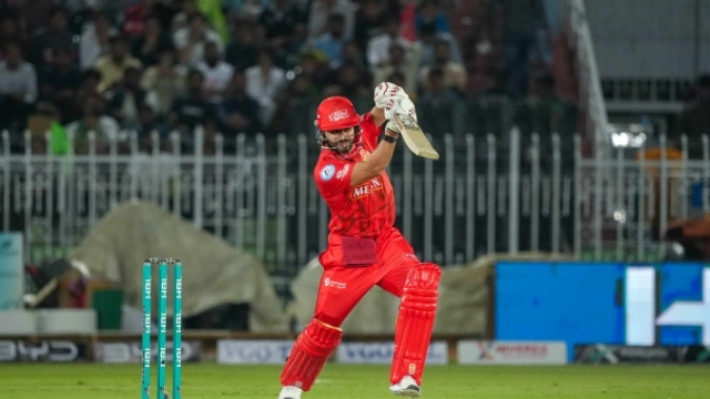 Sahibzada Farhan plays a shot for Islamabad United during a Pakistan Super League (PSL) match.