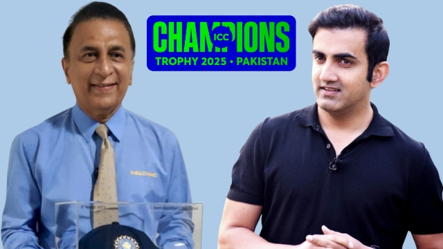 Sunil Gavaskar and Gautam Gambhir featured with the ICC Champions Trophy 2025 Pakistan logo in the background.