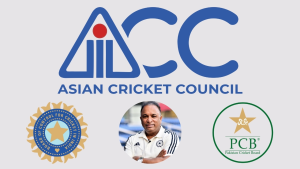 Asian Cricket Council (ACC) logo with BCCI and PCB emblems, featuring Devajit Saikia, highlighting cricket governance in Asia.