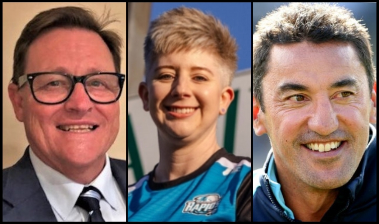 Side-by-side portraits of three cricket professionals, including administrators and coaches, representing leadership and coaching roles in the sport as of 2025.