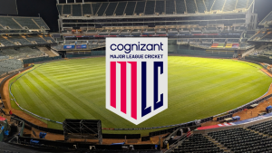 View of the Oakland Coliseum with the Cognizant Major League Cricket (MLC) logo overlaid, highlighting the venue's association with the 2025 MLC season.