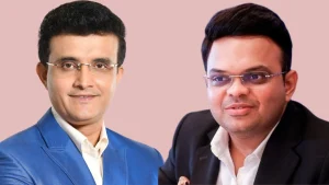 Sourav Ganguly and Jay Shah, key figures in Indian cricket, representing the leadership of the Board of Control for Cricket in India (BCCI).