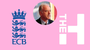 Portrait of Tim Lamb alongside The Hundred and England and Wales Cricket Board (ECB) logos on a pink background, indicating a connection to the cricket tournament.