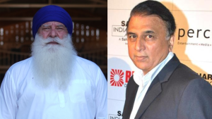 Side-by-side portraits of former Indian cricketers Yograj Singh and Sunil Gavaskar, both known for their contributions to Indian cricket.