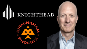 Collage featuring Birmingham Phoenix and Knighthead logos alongside an image of Tom Wagner, highlighting cricket franchise ownership and investment.