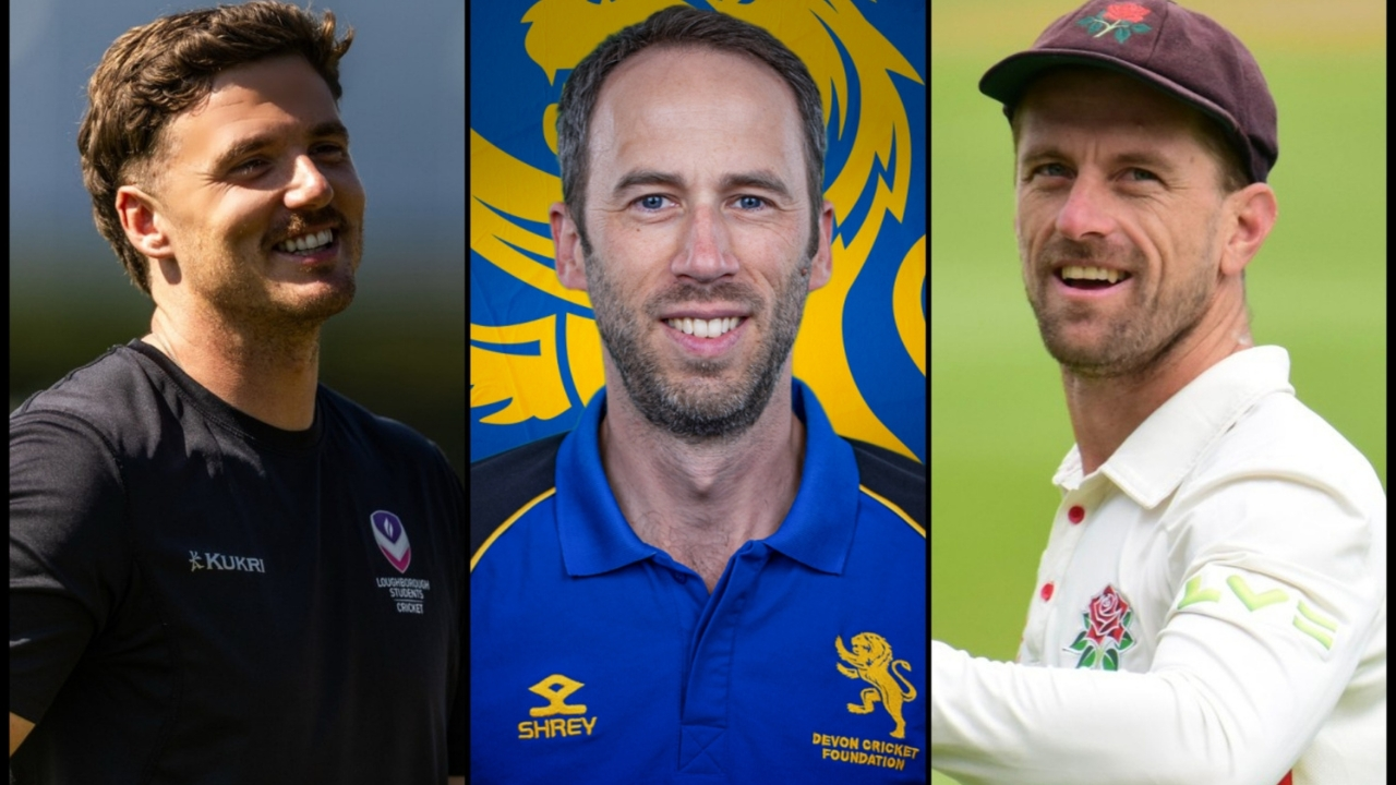 Side-by-side profile images of Gareth Davies, Scott Chappell, and Dane Vilas, each smiling in their respective cricket team attire.
