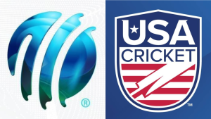 Logos of the International Cricket Council (ICC) and USA Cricket side by side, symbolizing the growth of cricket in the United States.