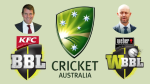 Mike Baird and Todd Greenberg featured with Cricket Australia, KFC BBL, and Weber WBBL logos on a green background.
